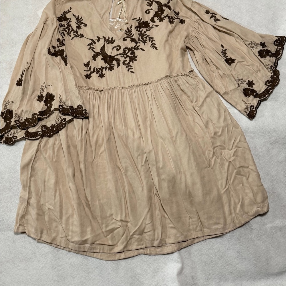 Uncle Frank Beige Dress with Brown Embroidery NWOT